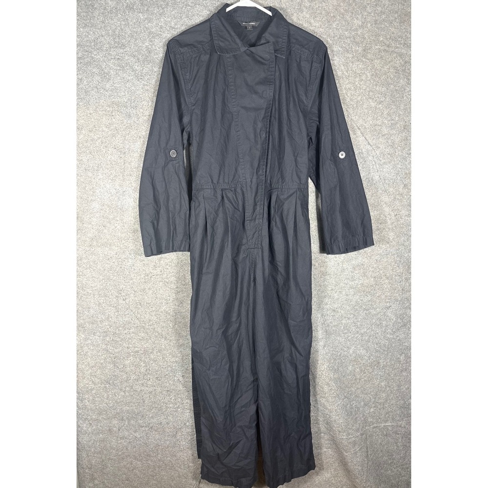 Banana Republic Womens Black Cotton Utility Jumpsuit Roll Tab Sleeve Size S 6210